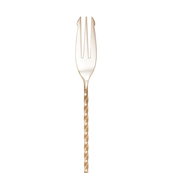 Cocktail Bar Spoon with Fork - Gold Plated - 30cm