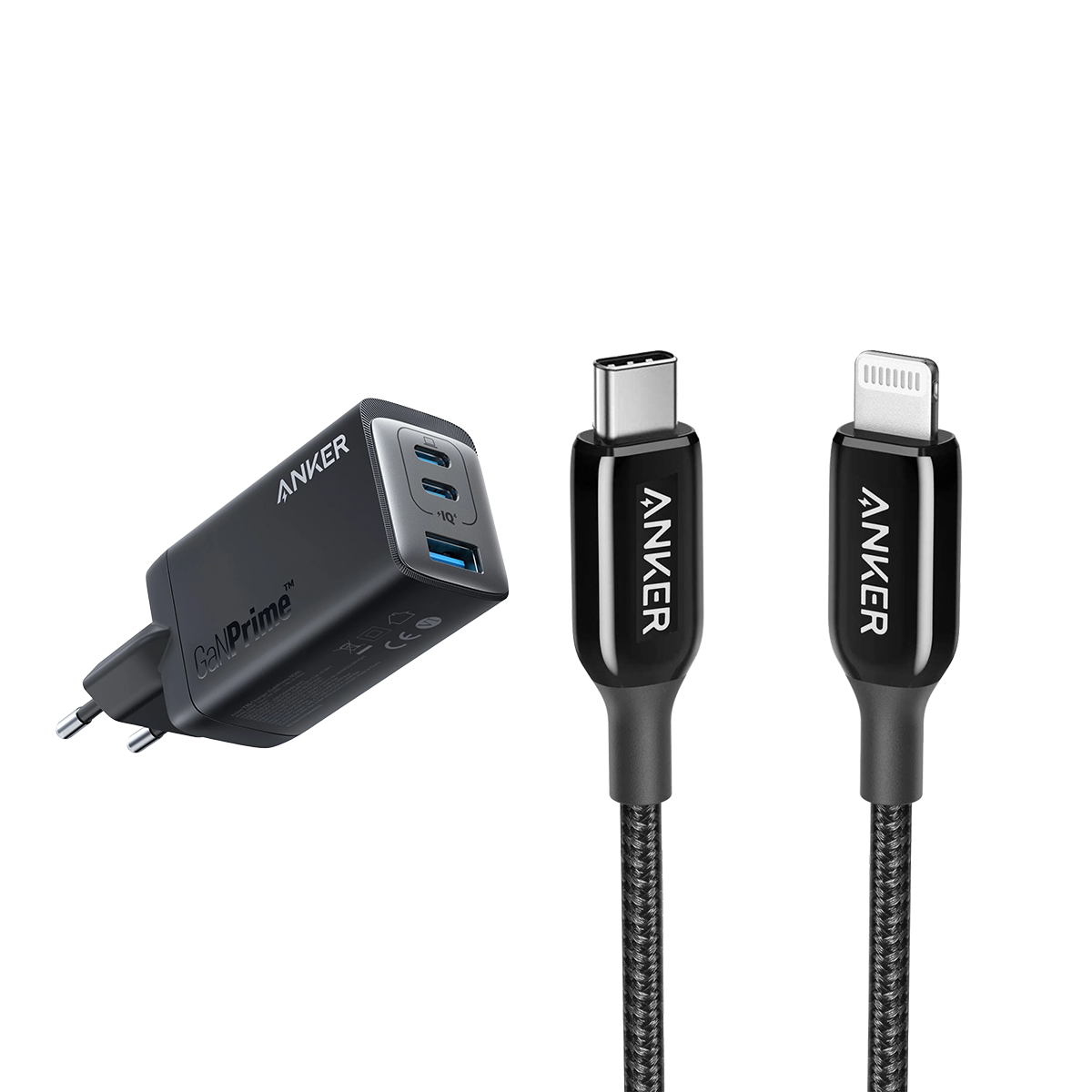 Anker <b>735</b> Charger (GaNPrime 65W) and Anker <b>762</b> USB-C to Lightning Cable (6 ft Nylon)