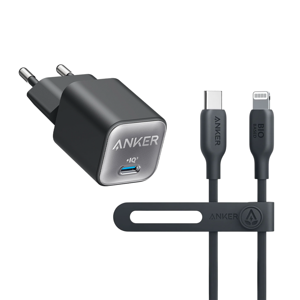 Anker <b>511</b> Charger (Nano 3, 30W) and Anker <b>541</b> USB-C to Lightning Cable (Bio-Based)