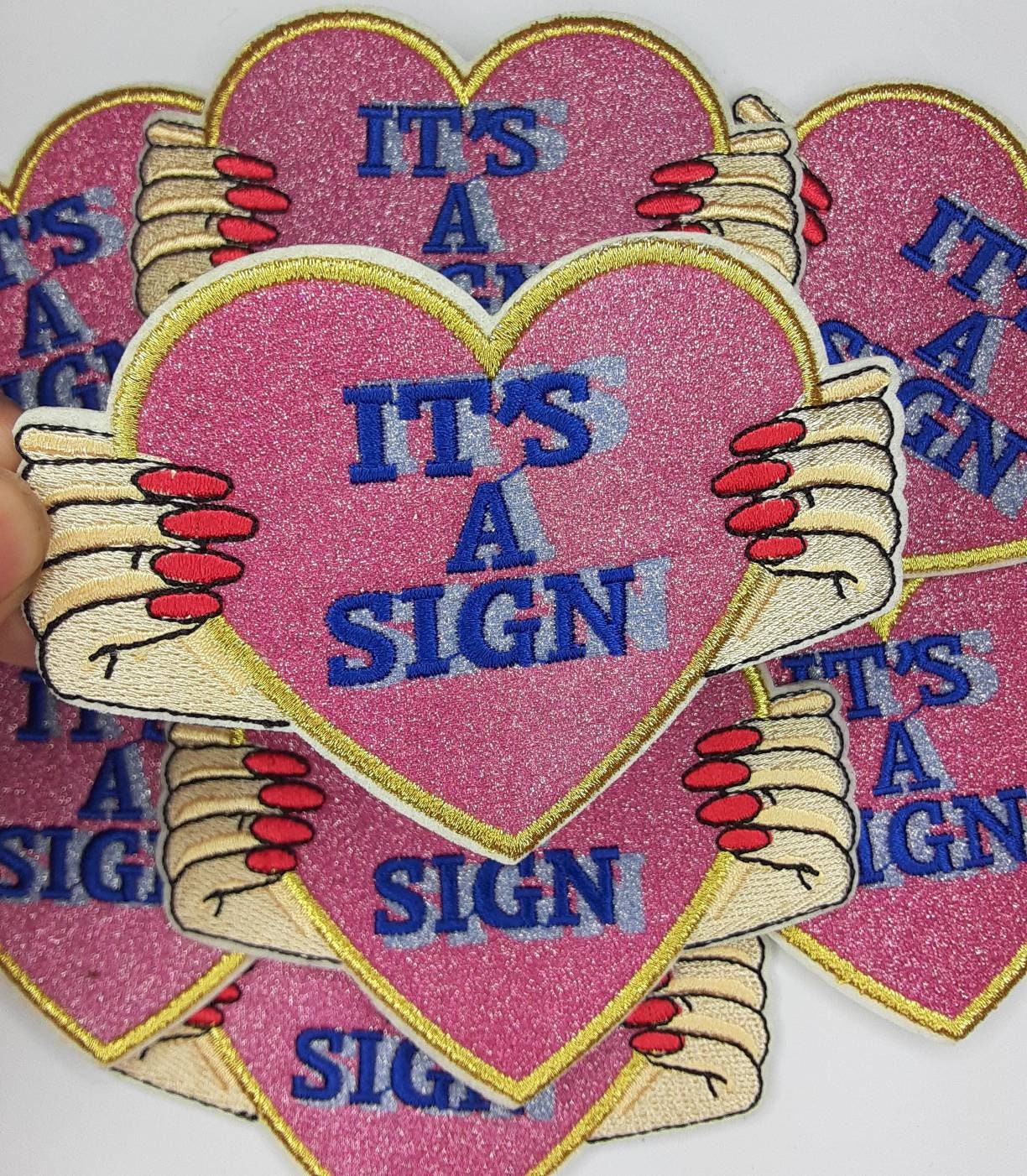 Heart Shaped Iron on Patches Pink Embroidered Sew on Love Applique