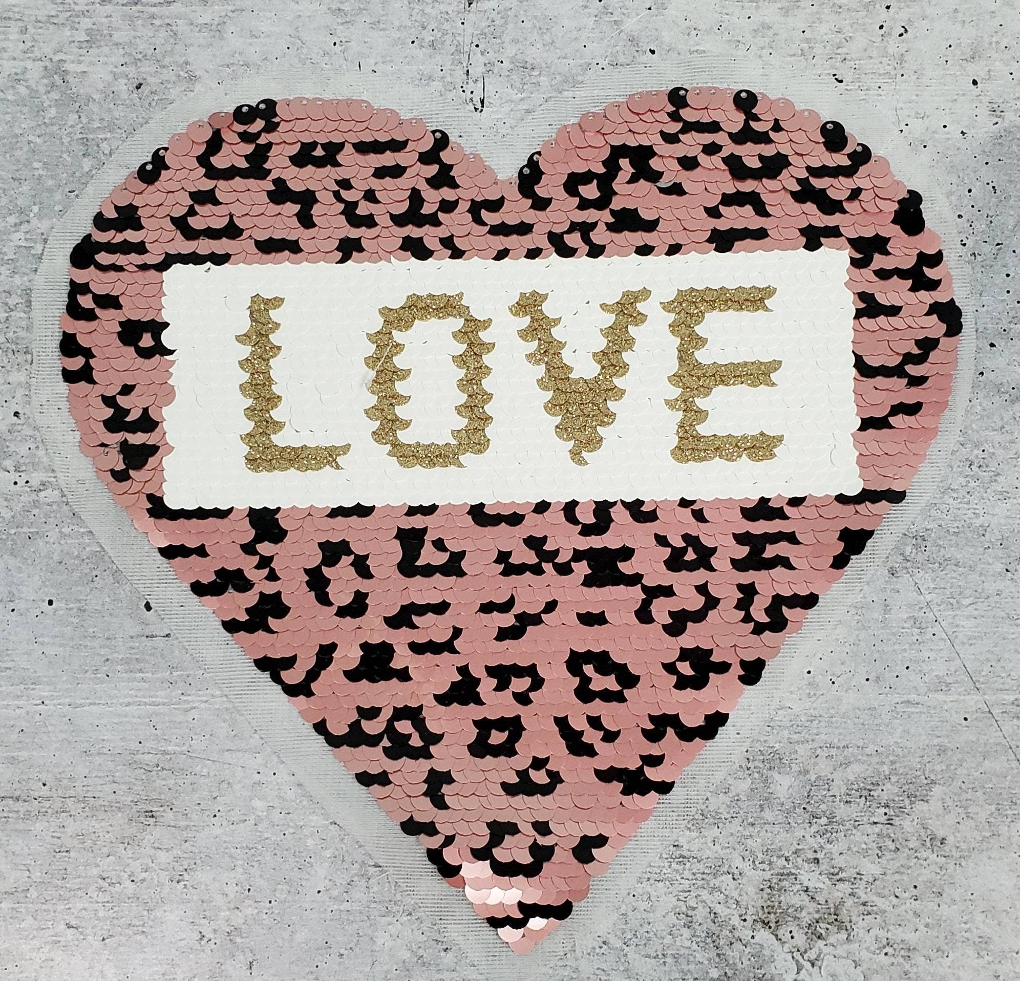 Leopard Love Sequin Heart Chenille Patch