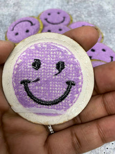 New: Purple, Chenille Smile Patch w/ Gold Glitter, Size 2.5