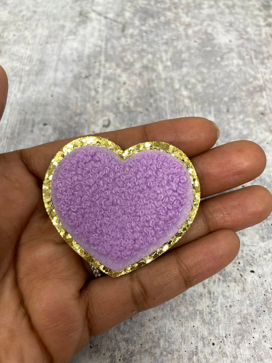 New: Purple, Chenille Smile Patch w/ Gold Glitter, Size 2.5