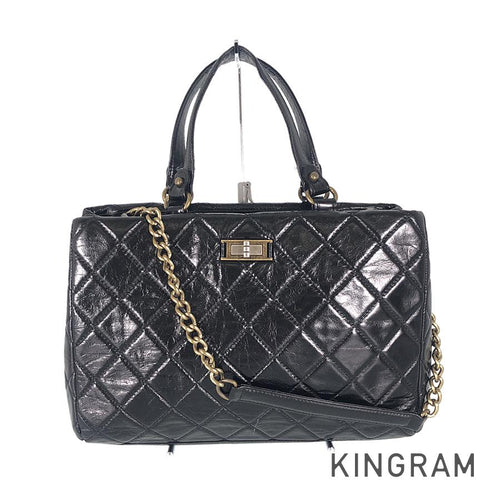 Chanel Women 2way Foldable Leather Satchel Crossbody Bag Black
