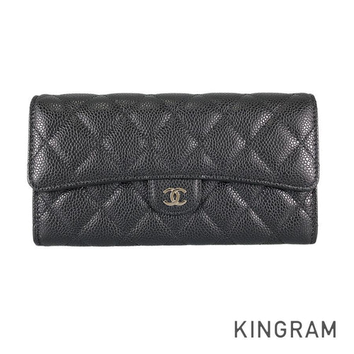 Chanel Quilted Classic Long Flap Long Wallet Black Leather Gold