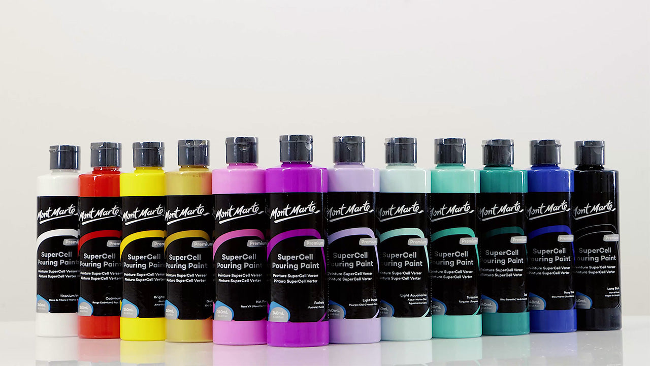 Mont Marte Acrylic Pouring Paint - 240ml - Set of 9 Colours - CleverPatch