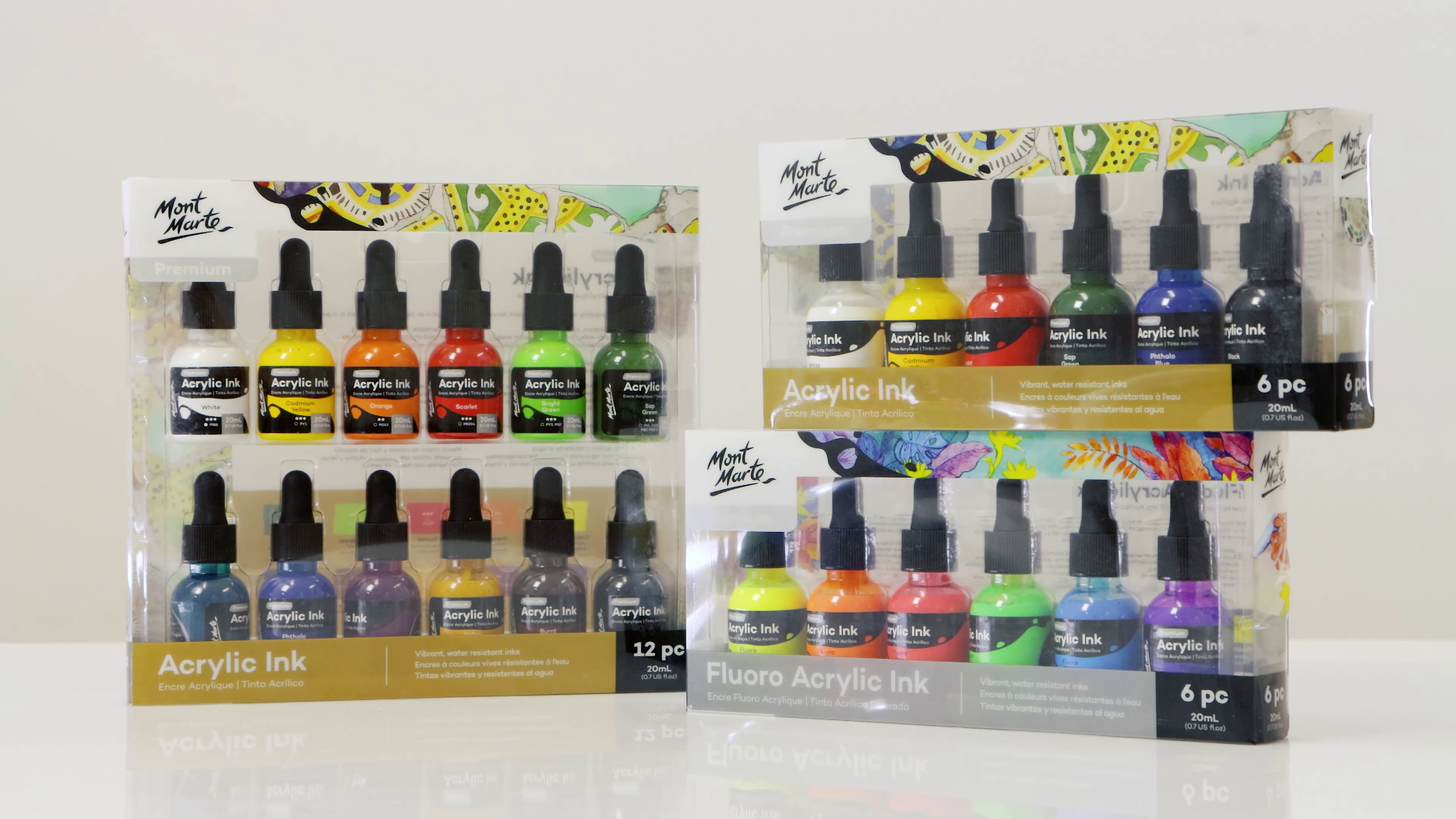 Mont Marte Acrylic Ink Premium 6pc x 20ml (0.7 US fl.oz), Acrylic