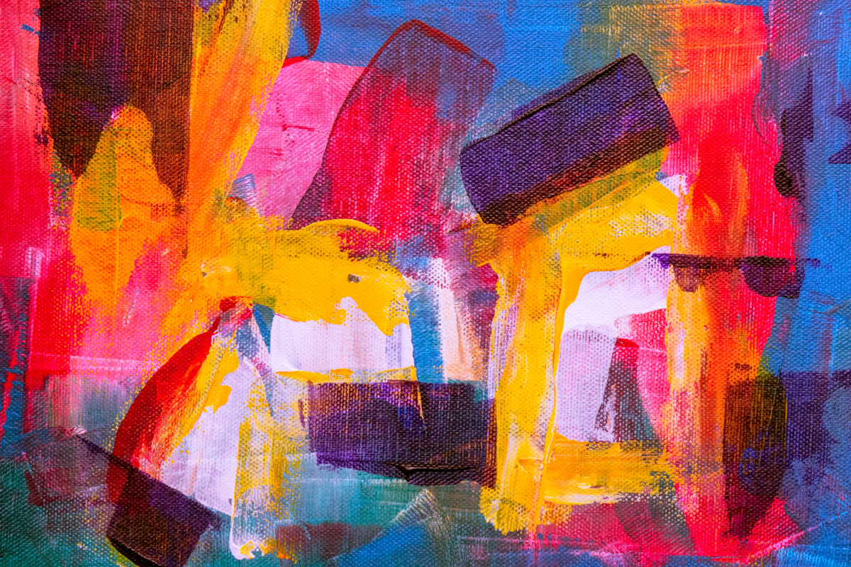 A colourful abstract artwork up close.