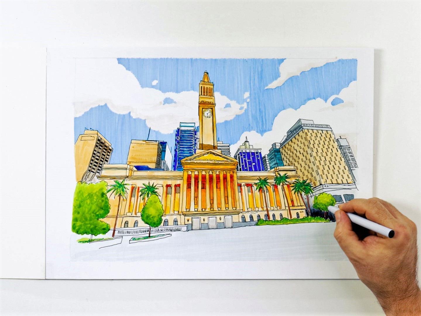 10. Urban city marker drawing with vibrant colours