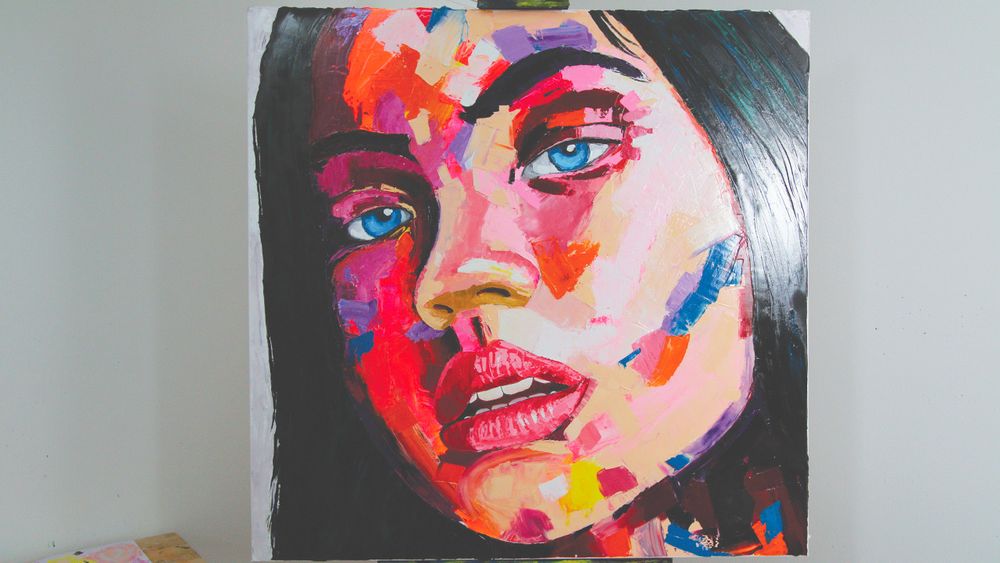 11. A Francoise Nielly inspired portrait of a woman painted with a palette knife.