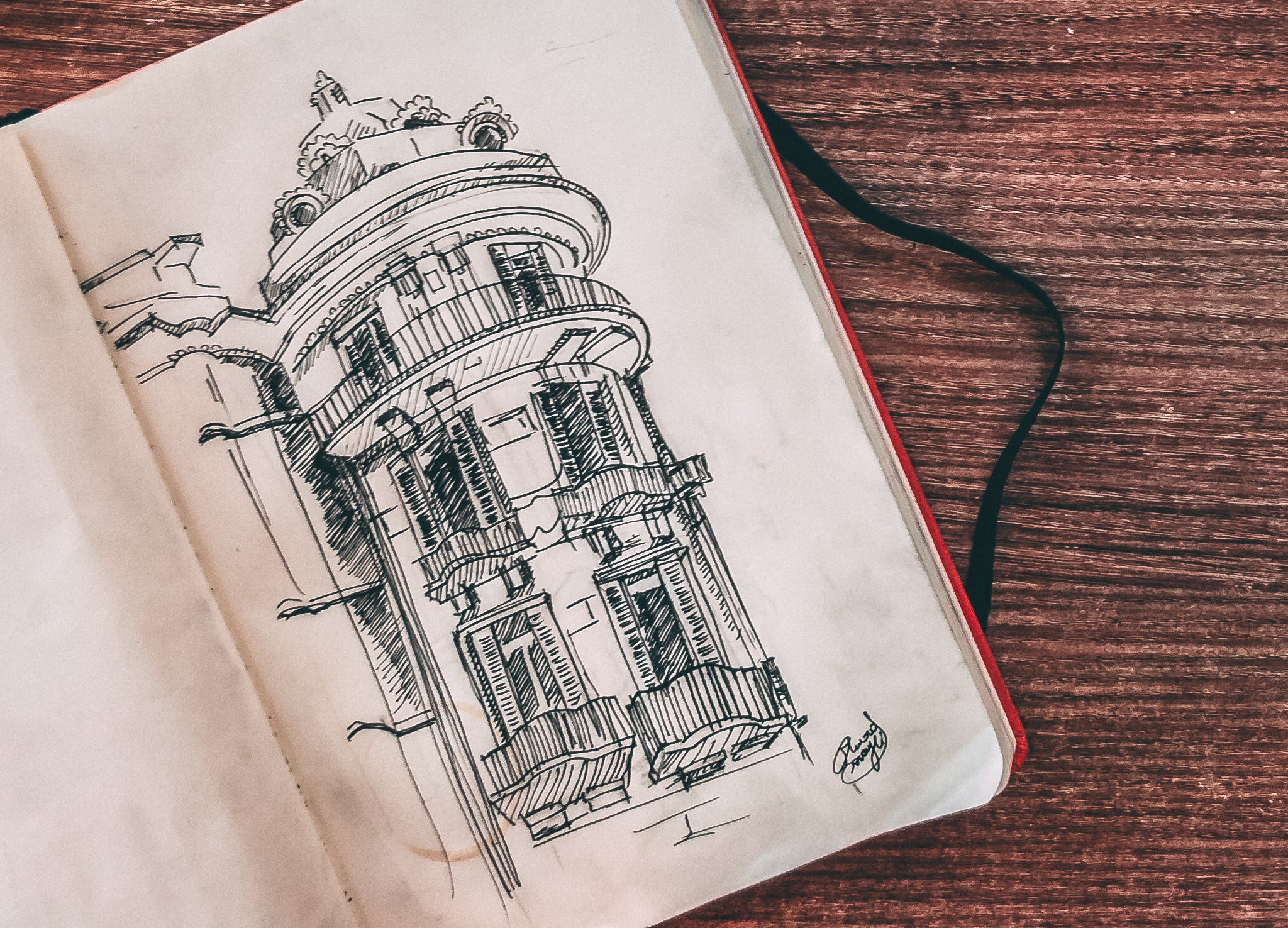 Architectural style drawing created in a notebook.