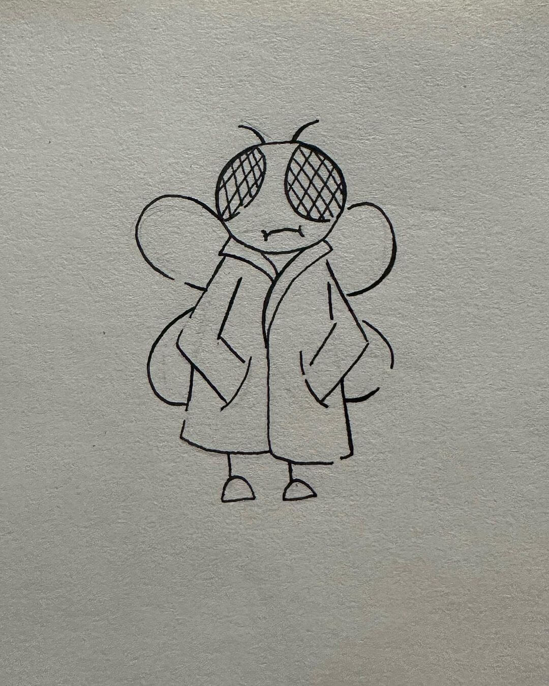 12. Not for emails - drawing of a fly wearing a coat drawn in a cartoon style.