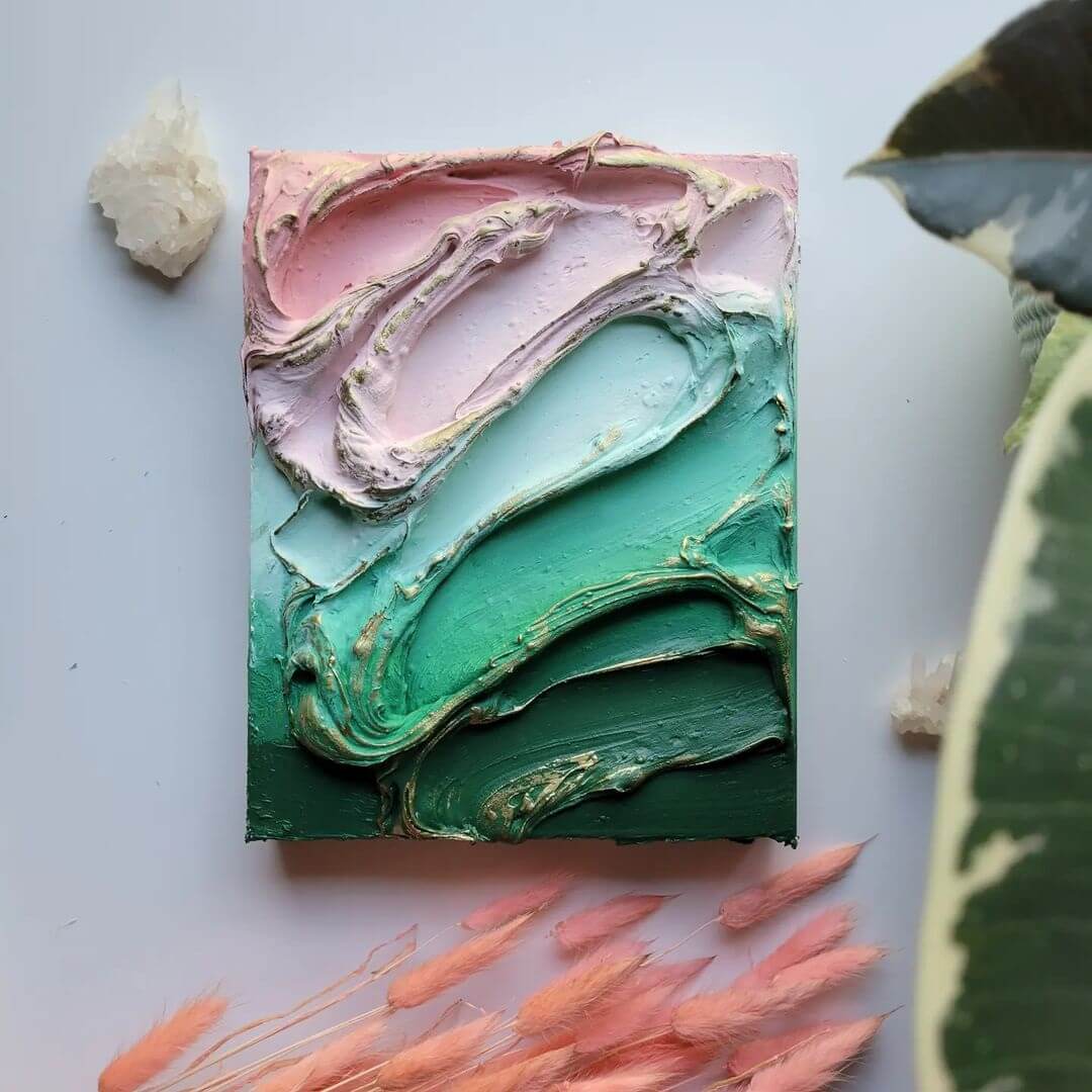 Light pink blended gradient with mint green paint