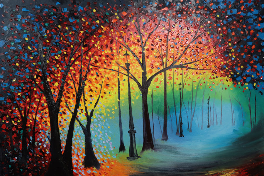 A Leonid Afremov inspired park scene painting.