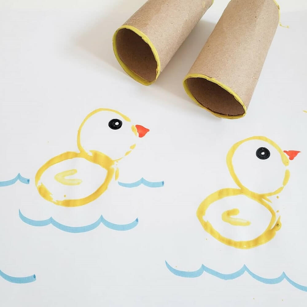 1 Two toilet paper roll ducks stamped onto paper