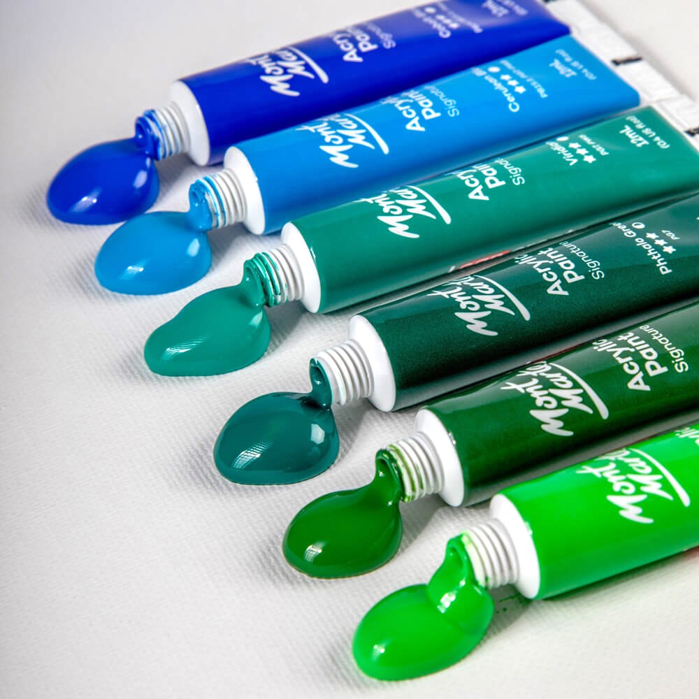 2. Green and blue acrylics with paint squeezed from the tubes