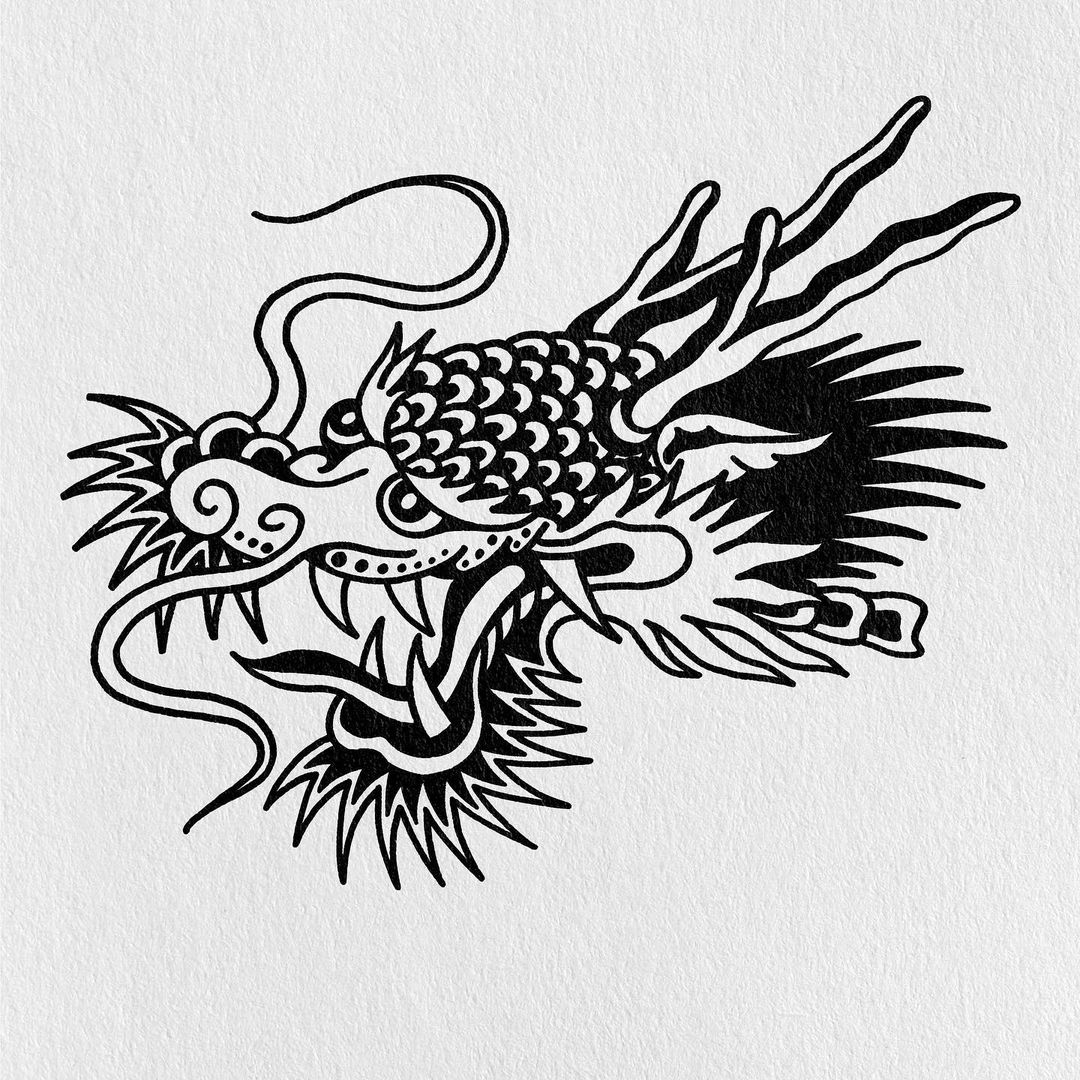 2. @steadyhandpokes traditional Japanese dragon head sketch for a tattoo design