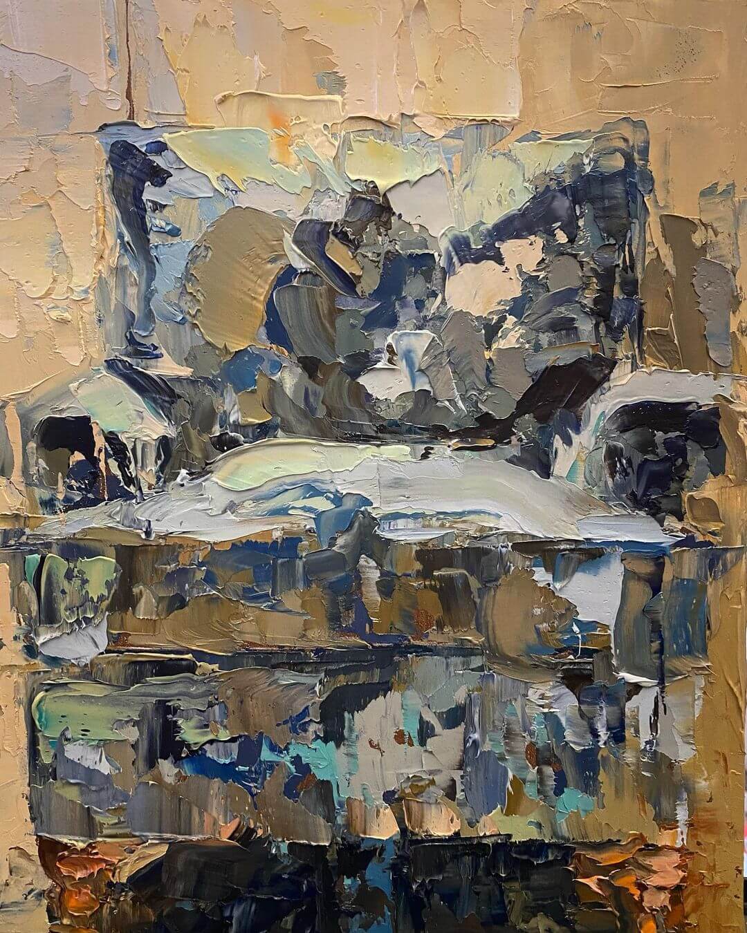 20. A heavily textured palette knife painting of an armchair
