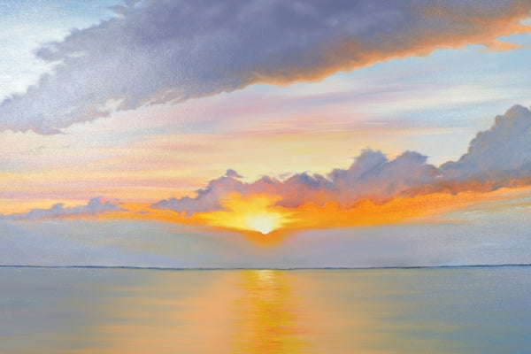Realistic sunset acrylic painting on canvas. 