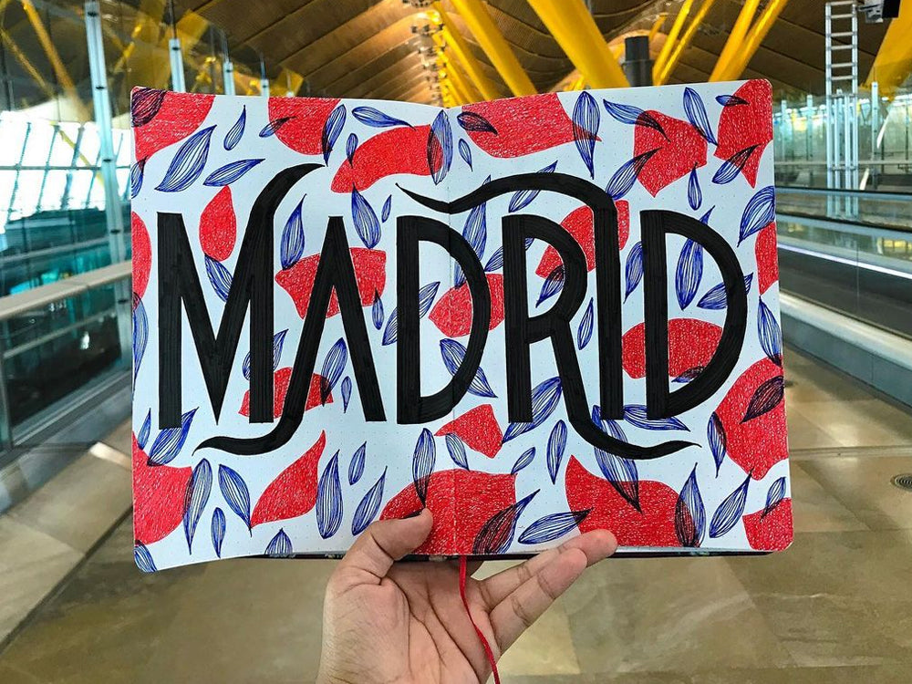 Hand lettering with "Madrid" on it.