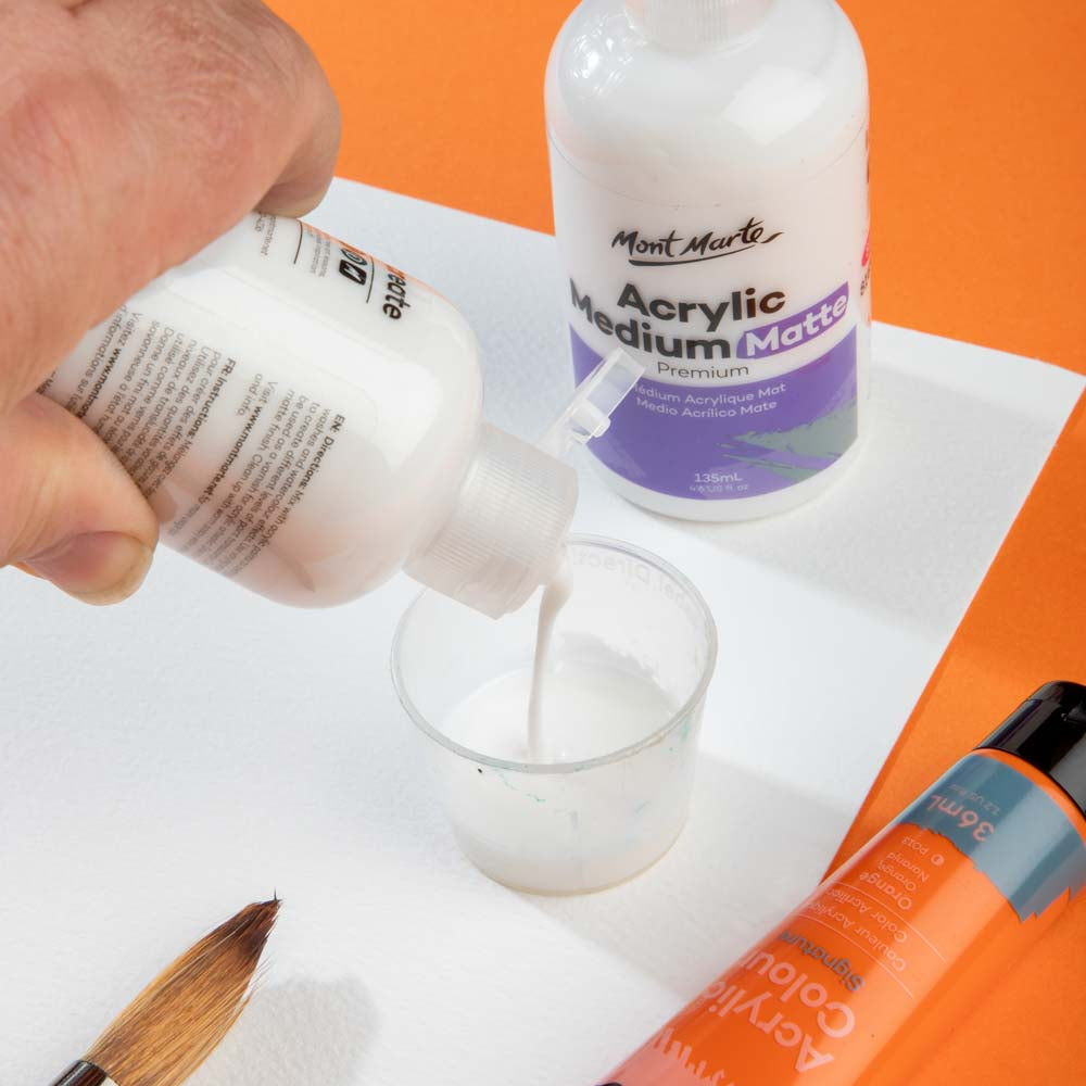 3. Acrylic Medium Matte being poured into a small plastic cup