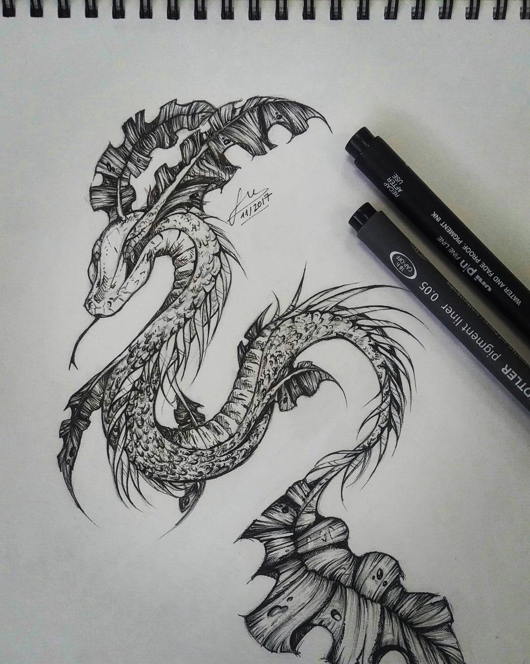 3. @laeeichi pen drawing of a leafy dragon
