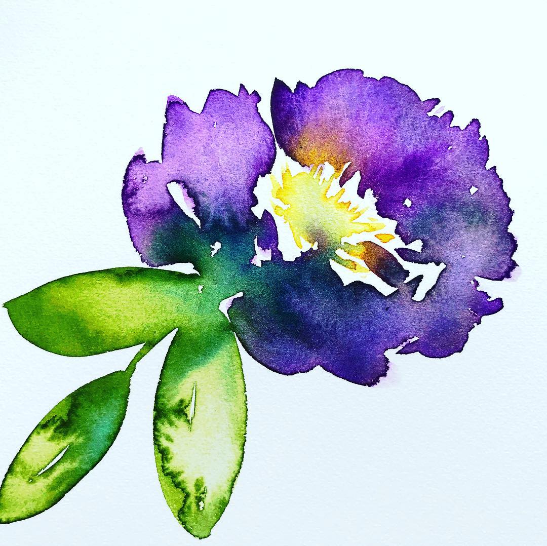 3. @michelle_kral purple watercolour flower with green leaves