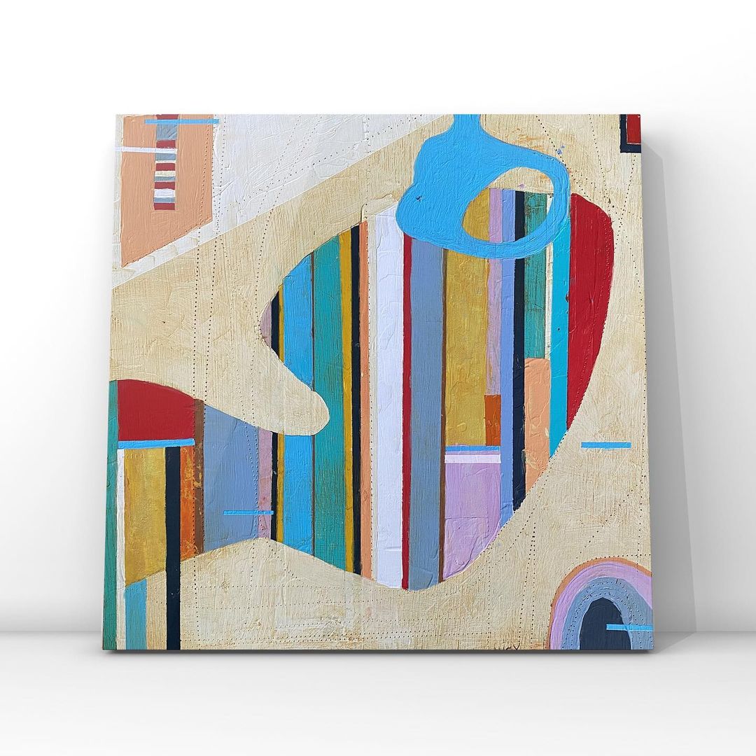 3. @ragtagmagpie1658 textured dimensional abstract piece with verical colour stripes framed by organic colour blocking