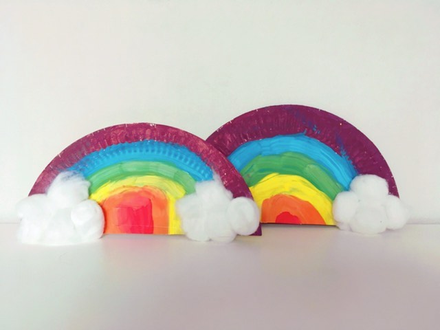 Rainbows made from cotton wool and cardboard.