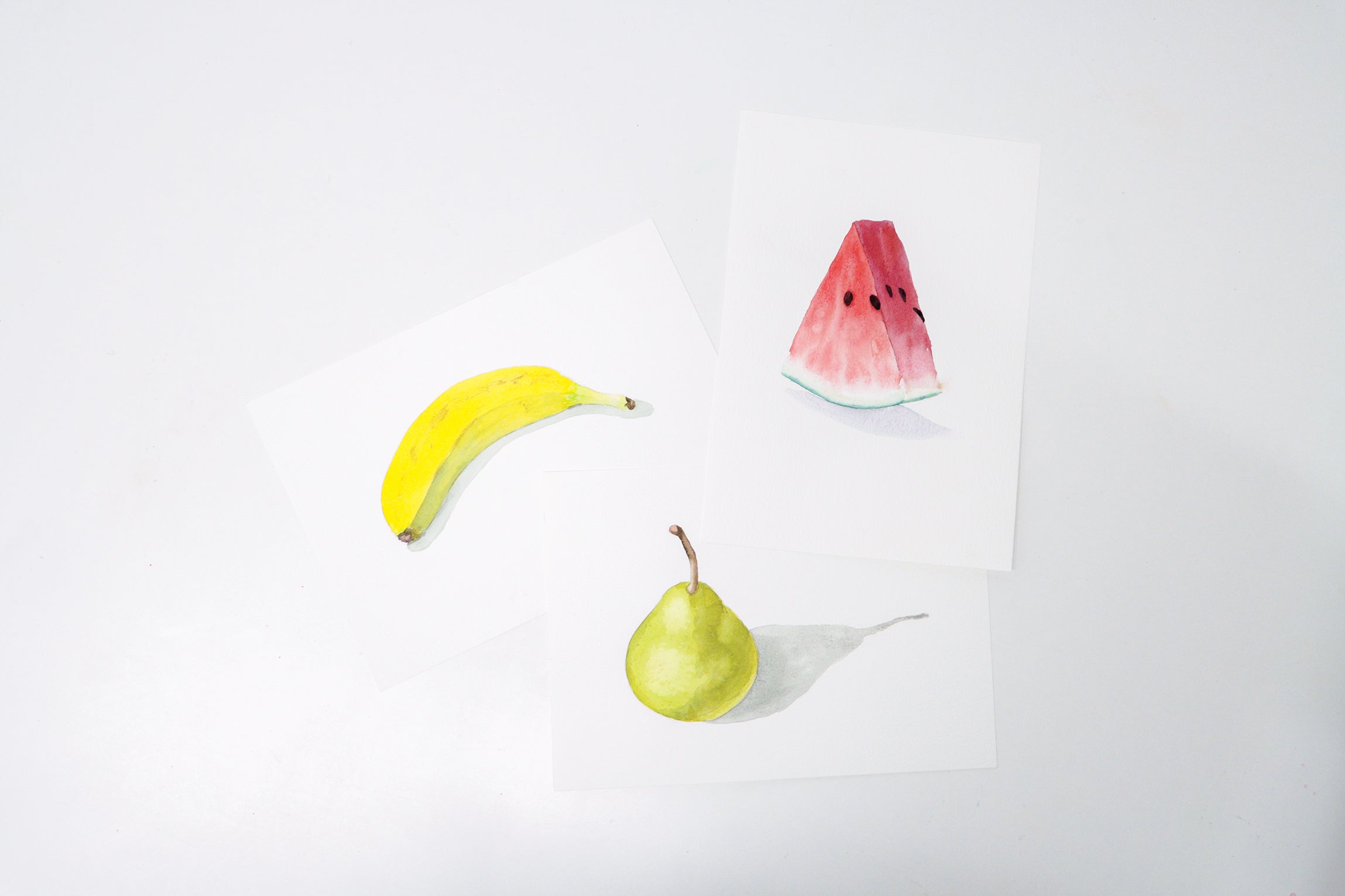3 watercolour fruit paintings on paper