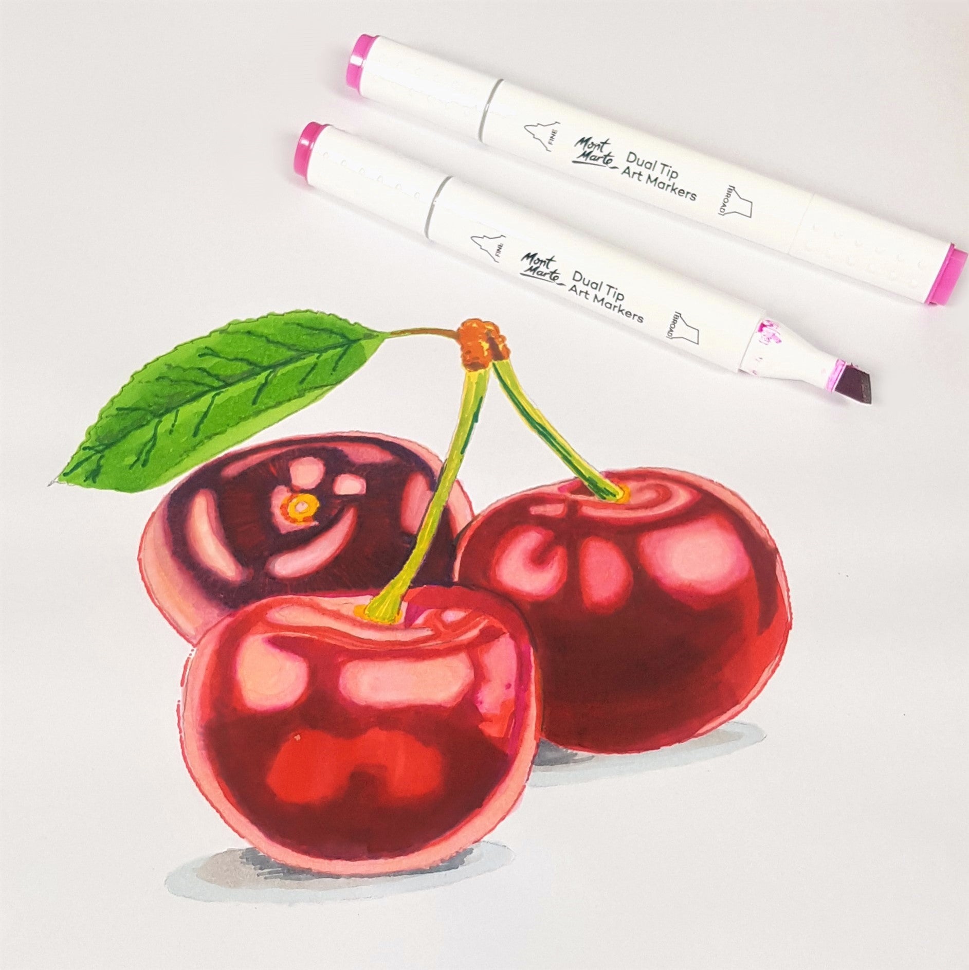 4. 3 cherries drawn with alcohol markers