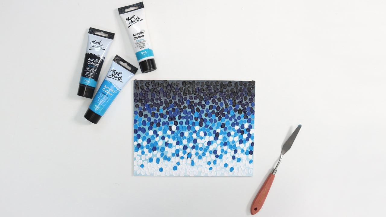 4. Blue to white gradient textured painting made with acrylic paint and a palette knife