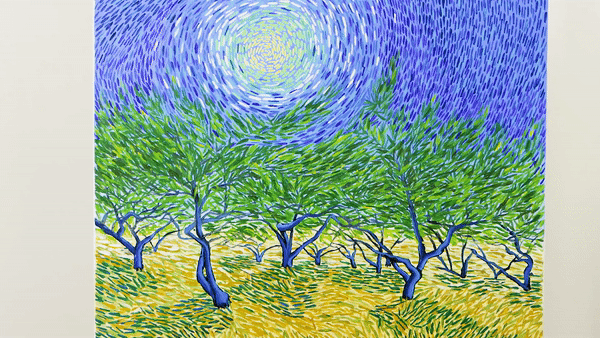5. Van Gogh inspired landscape painting of trees in a field
