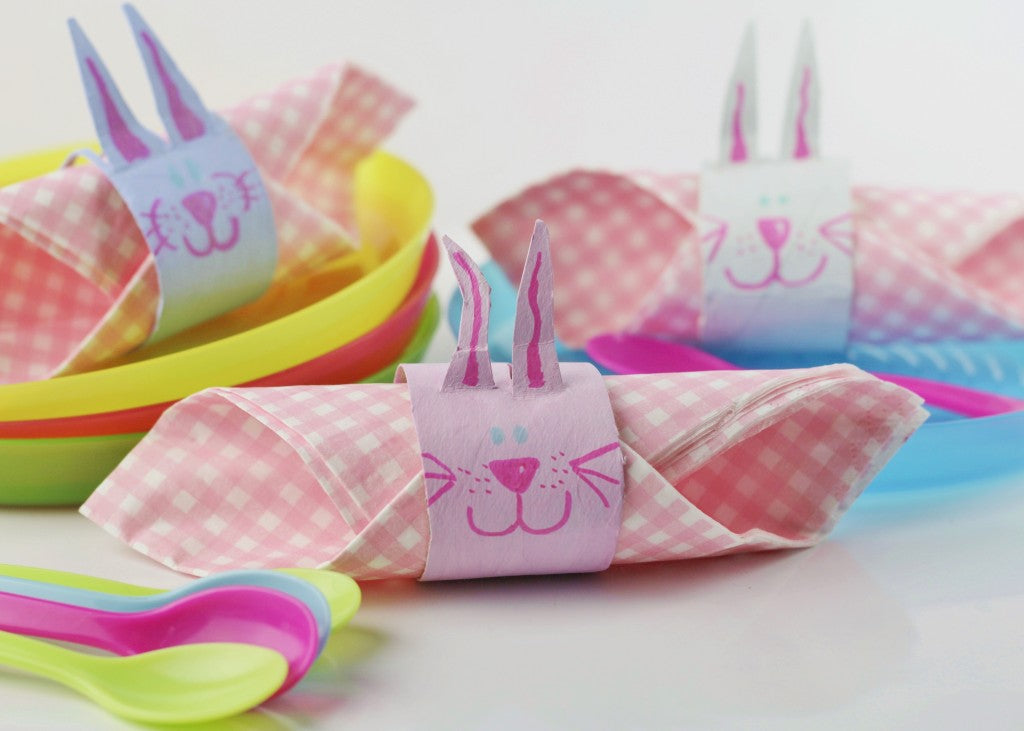 Various spring coloured, bunny napkin rings.