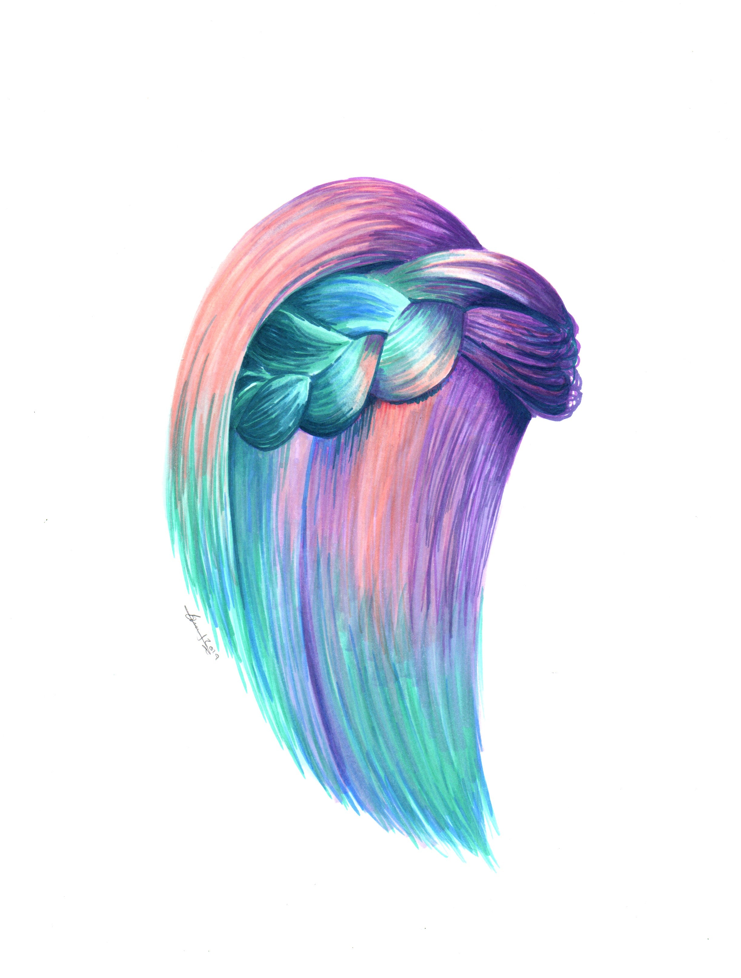 6. Marker drawing of braided pastel fantasy hair