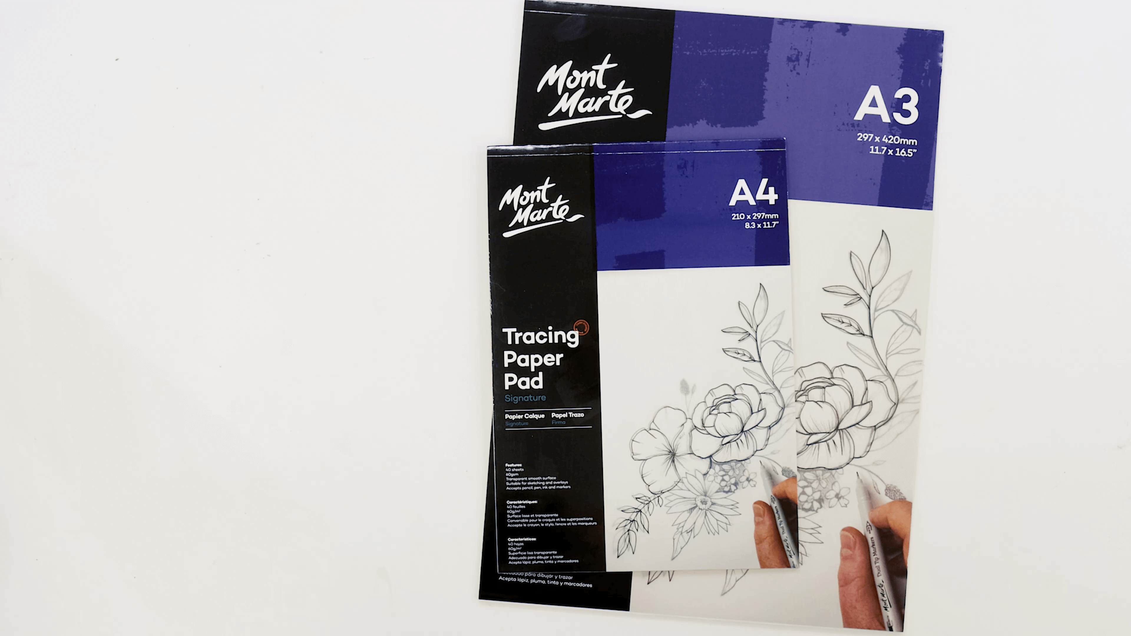 2x A3/A4/A5 Mont Marte Sketch Pad Black Paper 25 Sheet 140gsm Draw