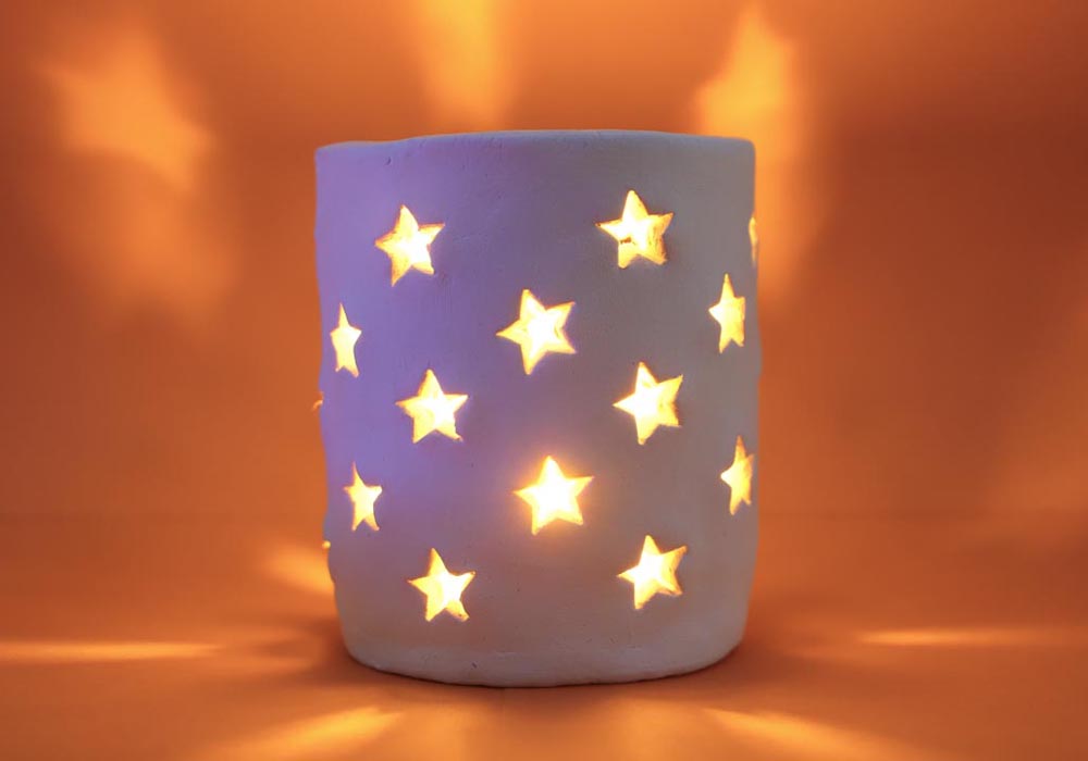 Star lamp made from air dry clay.