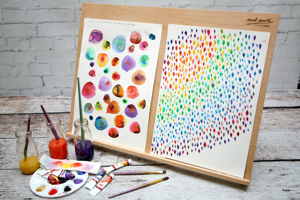 Two abstract artworks featuring various dot art techniques.