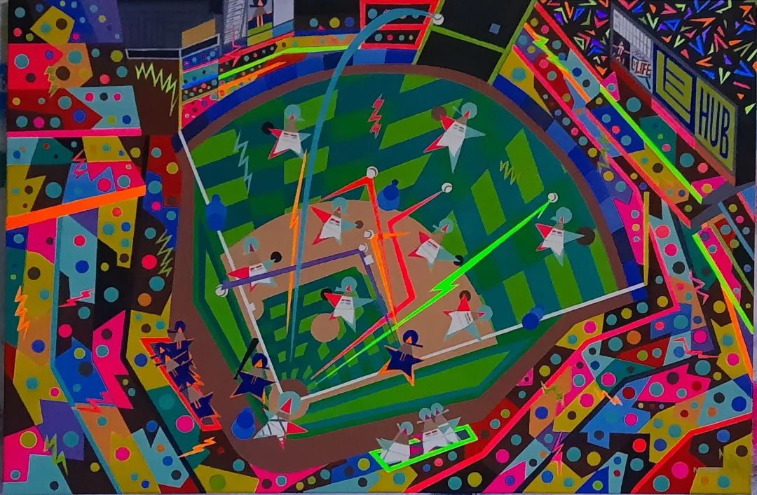 Baseball stadium abstract art painted with bright patterns