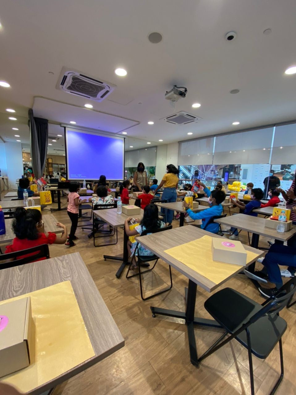 Classroom of students creating