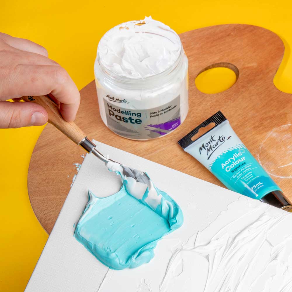 Modelling Paste mixed with light turquoise paint for impasto effects