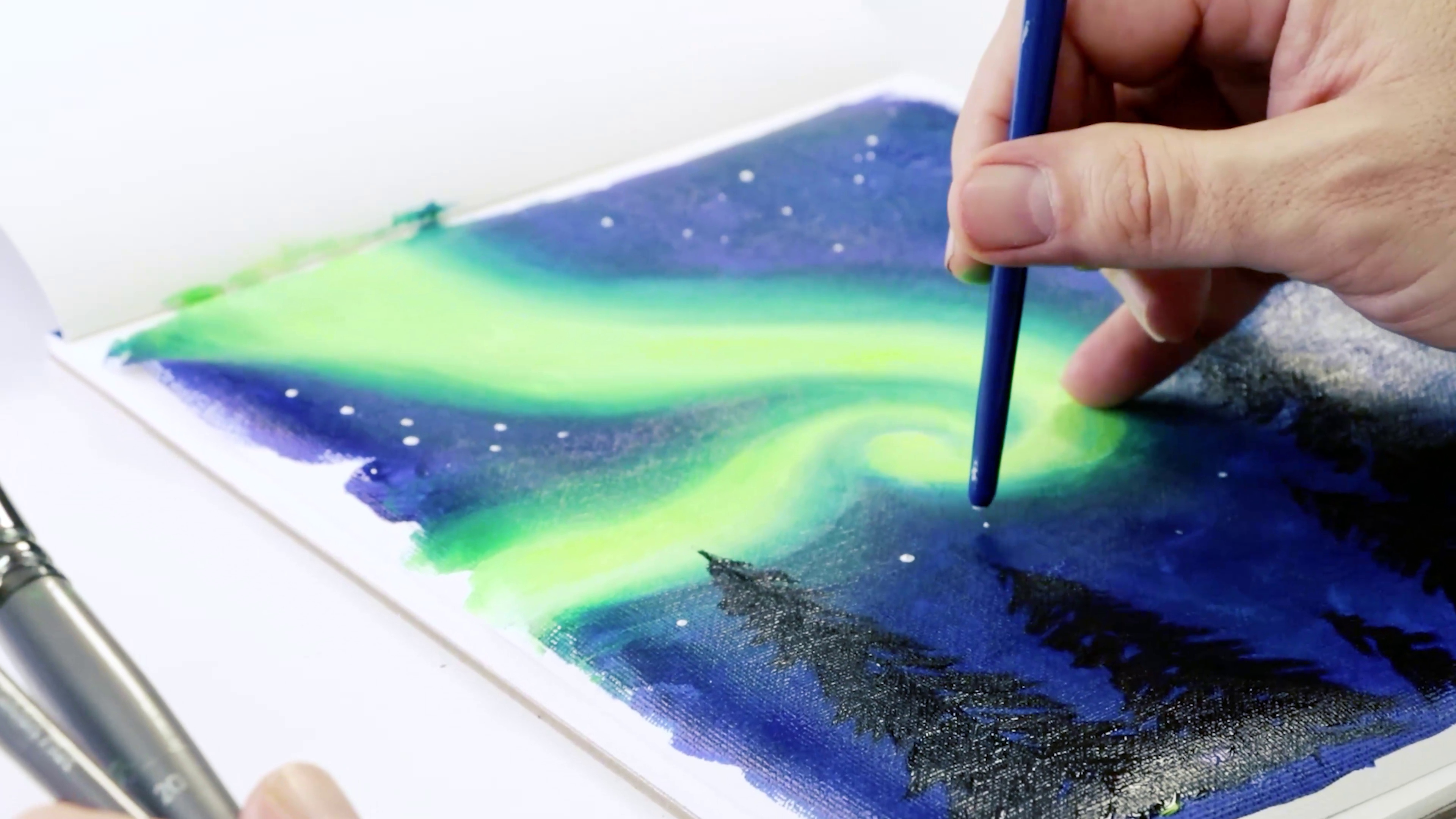 Northern lights painting on a Canvas Pad