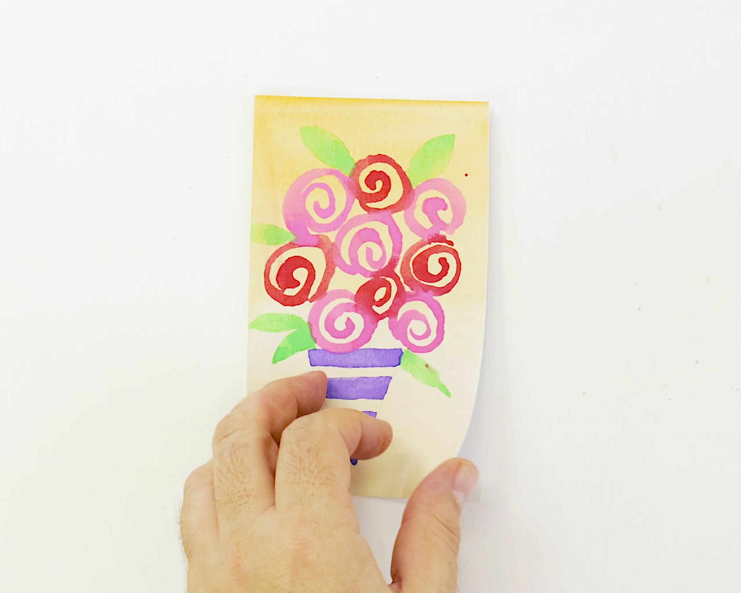 Pink and red rose painted card