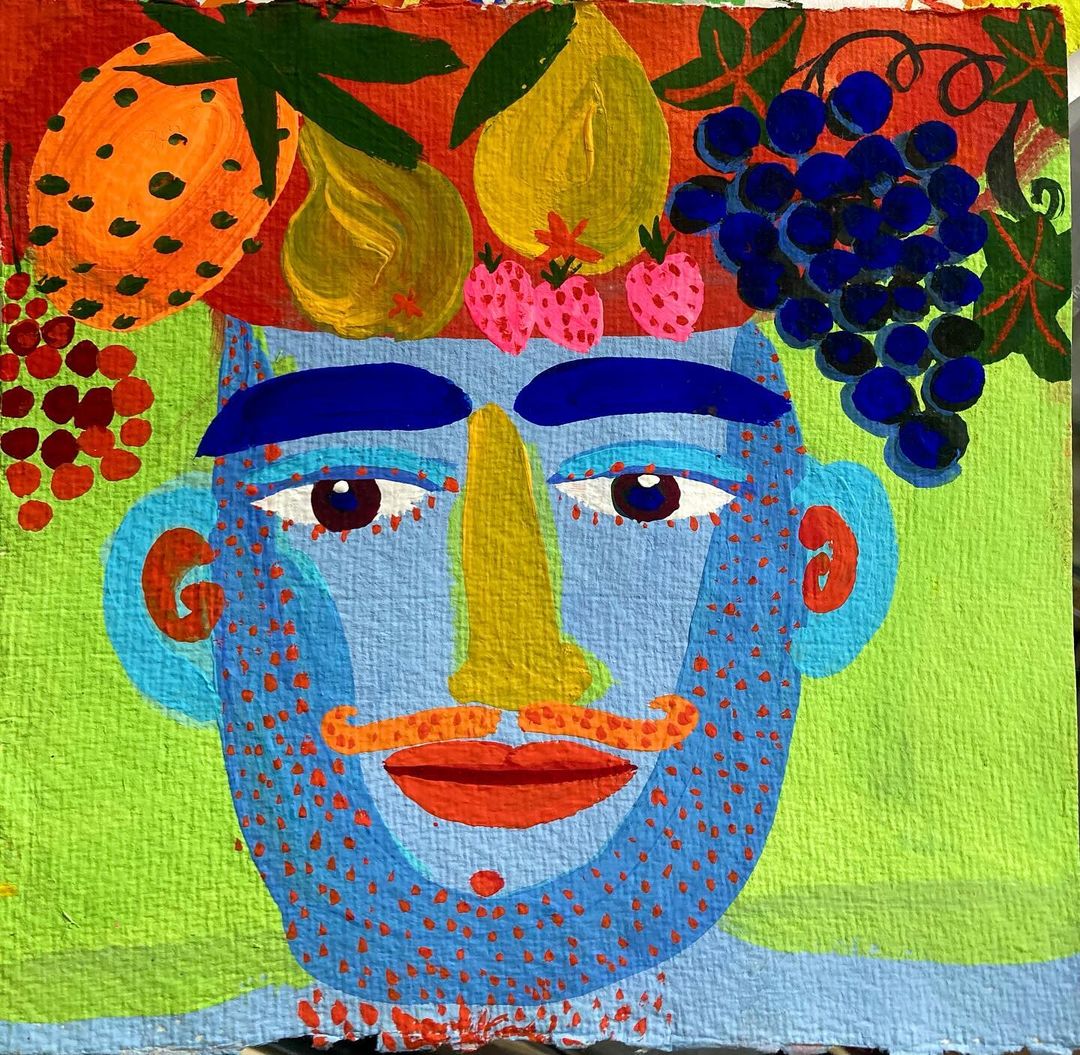 @christopher_corr Colourful abstract portrait with fruit in the hair
