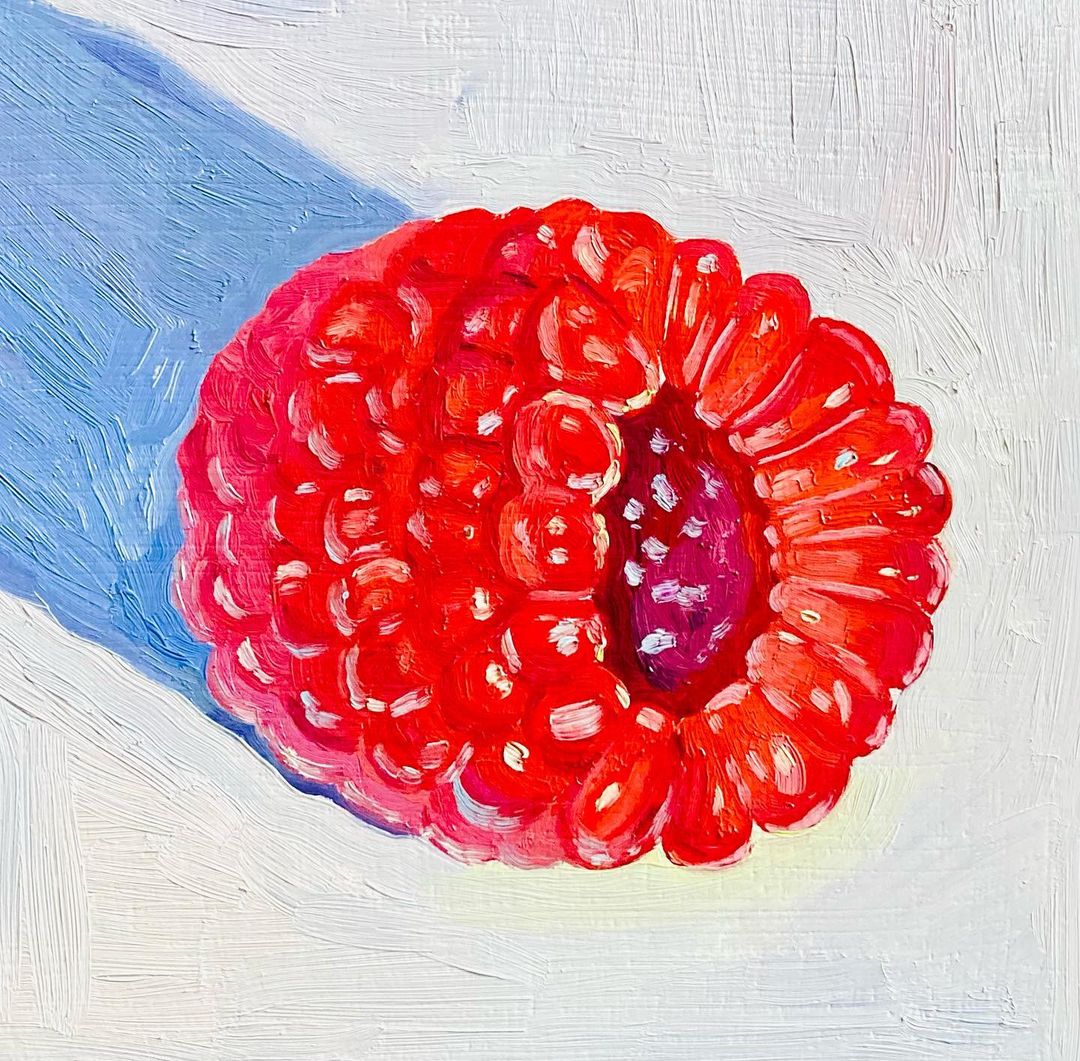 @griffintylerart red raspberry painting in oil paints with bold shadows and highlights