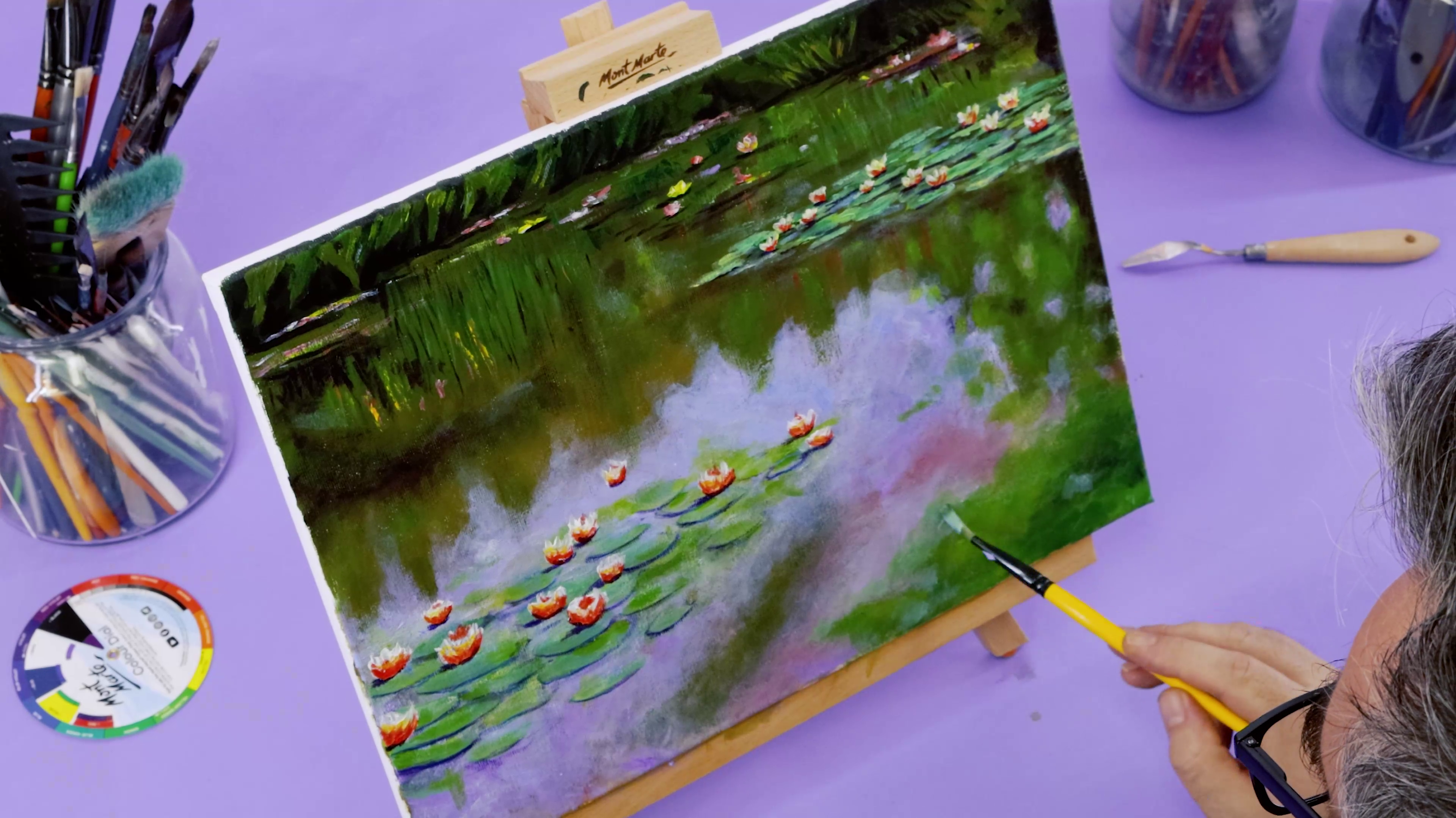 Blending paint on the canvas for a Monet-inspired project