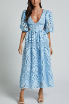 Solid Color V neck Hollow Lace Waistless Sexy Maxi Dress Nav Image 23