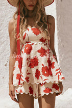 Rosella Linen Blend Floral Wave Trim Tube Top and Elastic Waist Loose Shorts Set Nav Image 1
