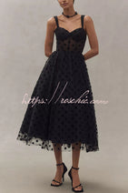 Perfect Guest Tulle Polka Dot Sweetheart Bustier A-Line Midi Dress Nav Image 5