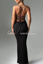 Warm Weather Favorite Knit Crochet Hollow Out Back Lace-up Stretch Maxi Dress Nav Image 18